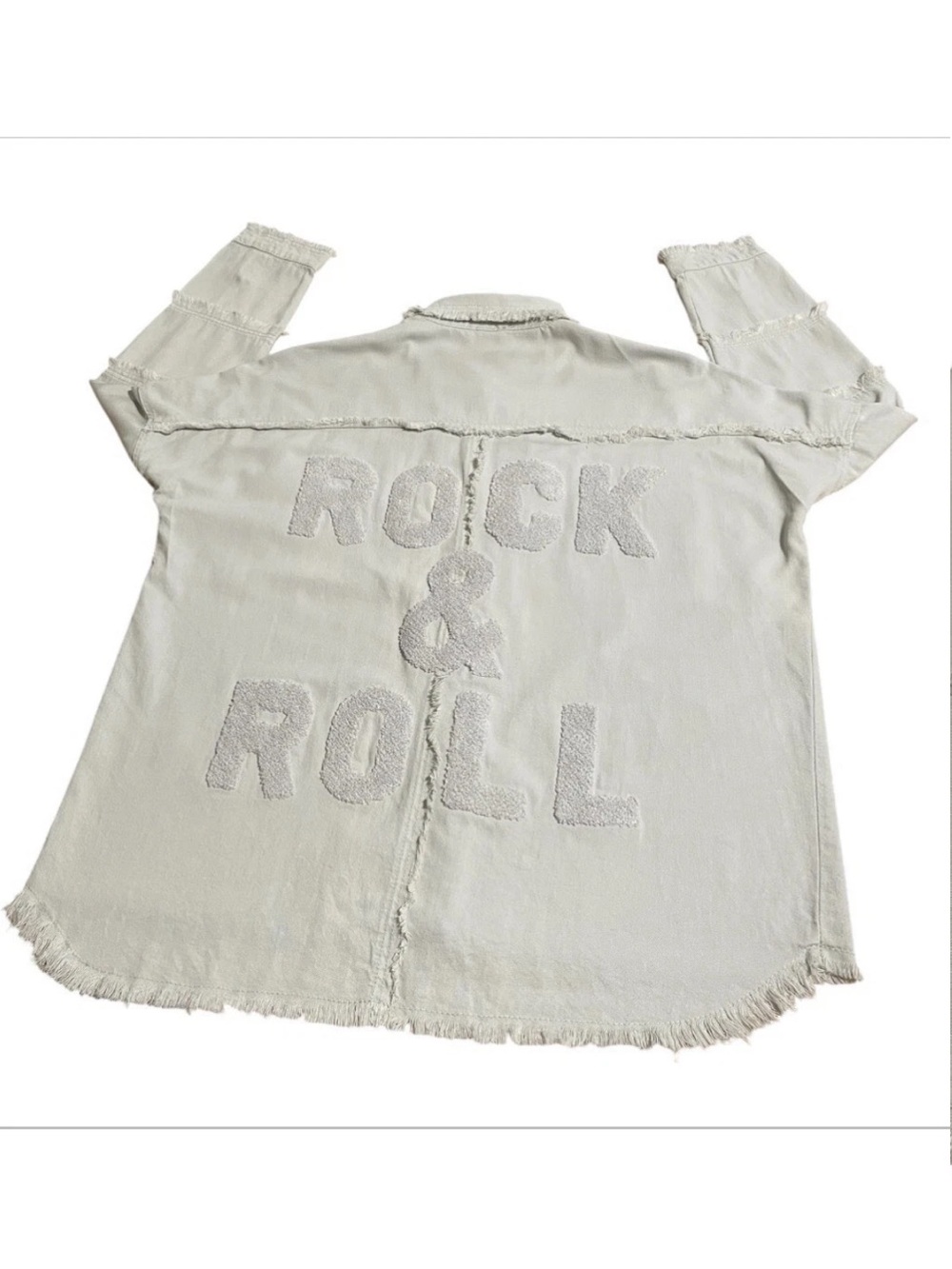 ELAN “Rock & Roll” Gray Distressed Cotton Denim-Like Snap Up Oversized Jacket XS - Picture 10 of 13